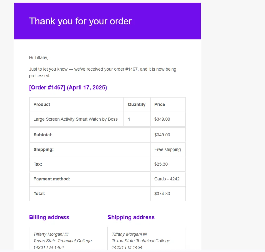 Rusted Luxe WooCommerce order confirmation page